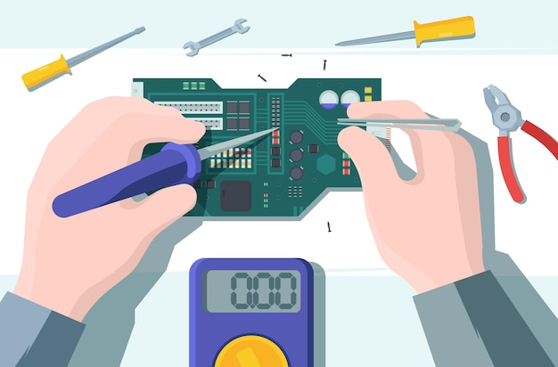 Computer board repair illustration