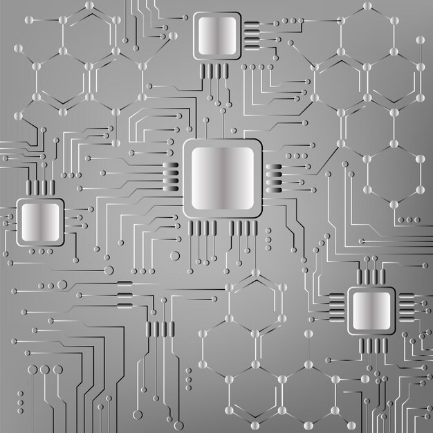 computer chip electronic circuit board with hexagon vector for technology and science concept