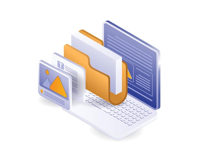 Computer data folder stored isometric illustration