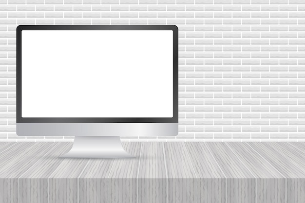 computer display isolated in realistic design on white background. vector stock illustration.