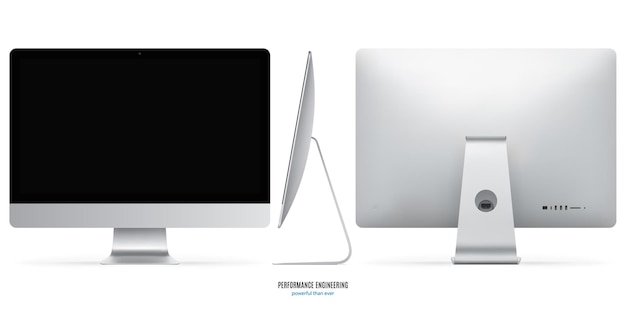 computer display silver color with black screen realistic mockup of monitor for system unit