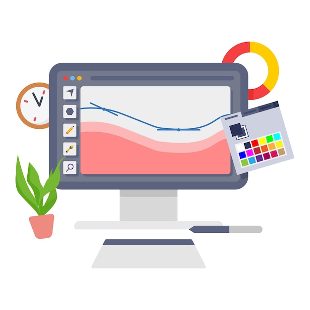 computer display with illustration design program concept