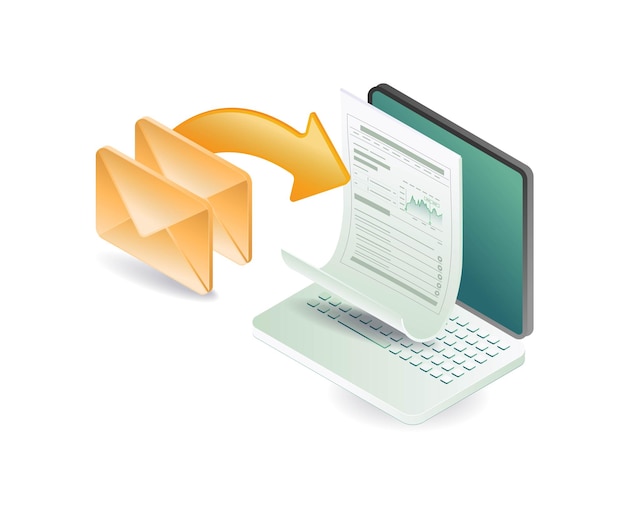 Computer email data analysis concept illustration