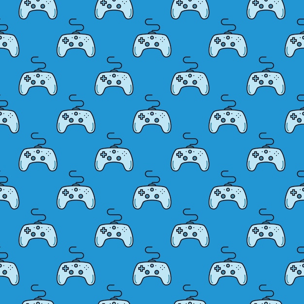 Computer Gamepad vector Gamer Controlling Device blue modern seamless pattern