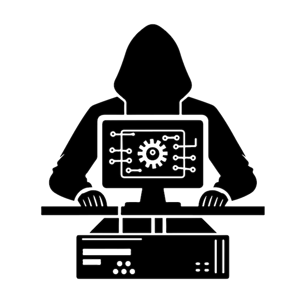 Computer hacker silhouette vector illustration
