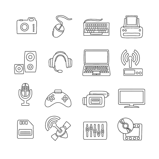 computer hand drawn doodle illustrations vector set