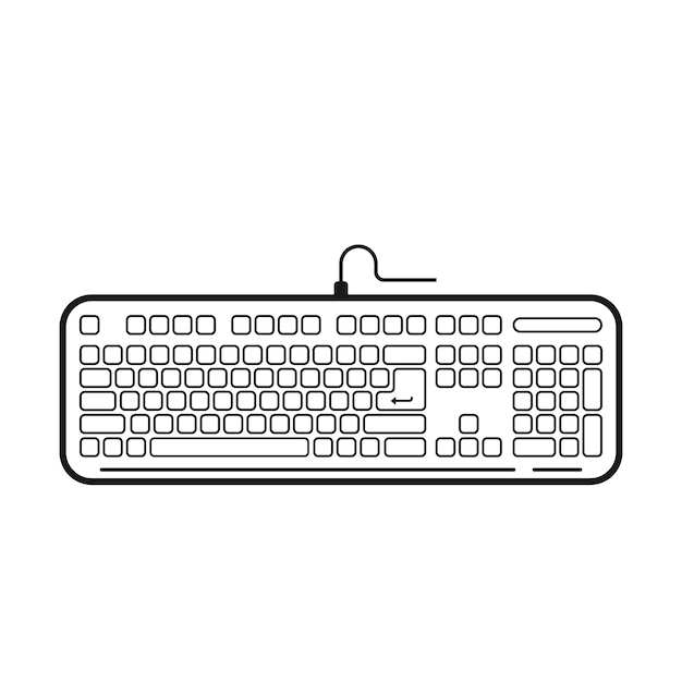 Computer keyboard icon in an outline style is isolated on a white background