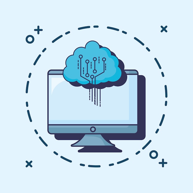 Computer med cloud storage ikon