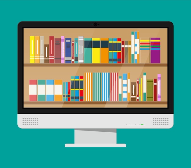 Computer monitor and book shelf.