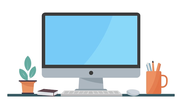 computer monitor blank display screen desktop pc laptop flat vector illustration
