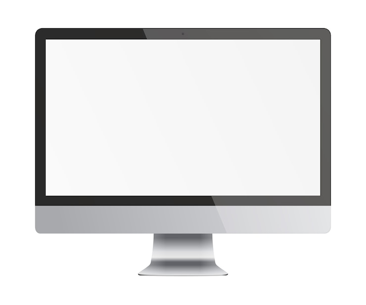 Vektor computer monitor display with blank screen isolated on white background. front view.