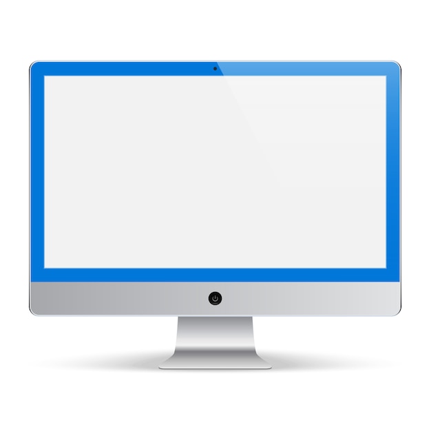 Computer monitor for the system unit on white background blue color with blank screen isolated