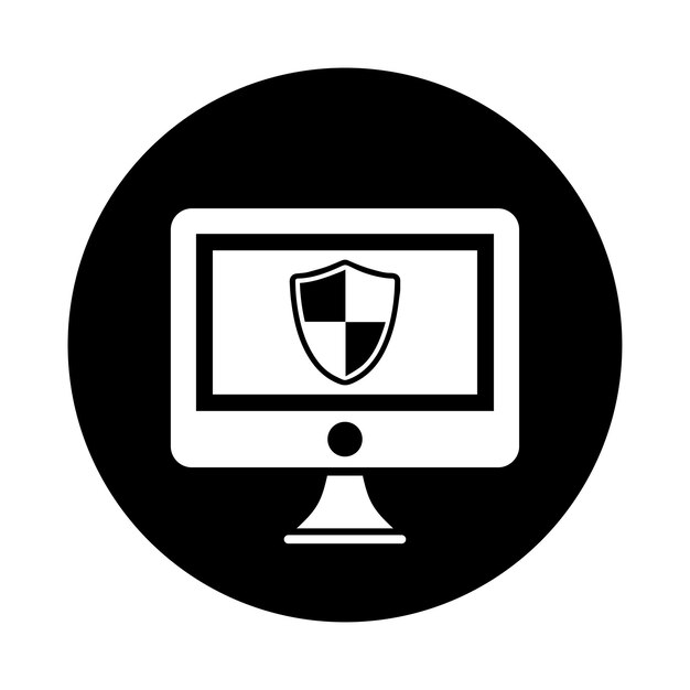 Computer monitor security firewall shield icon Black vector graphic