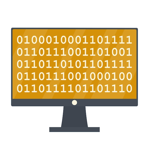Computer monitor with binary code Vector illustration artificial intelligence