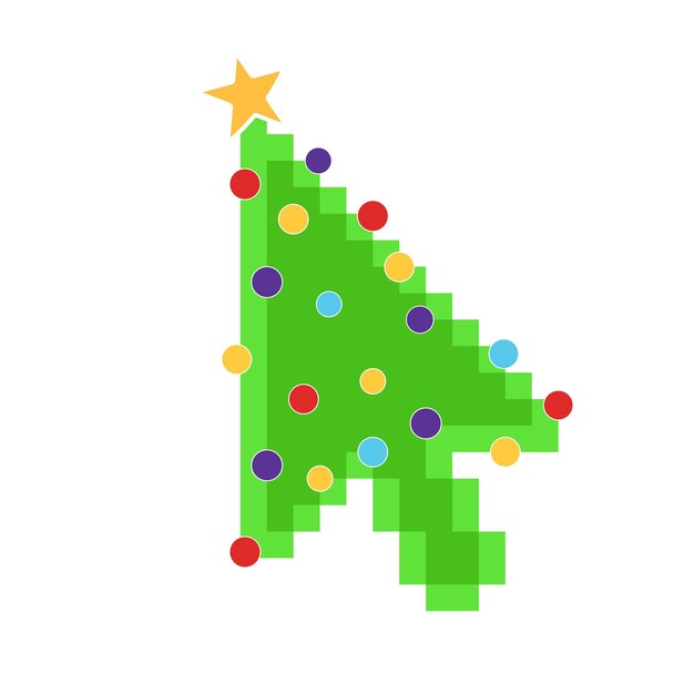 Computer mouse cursor arrow pointer like green christmas tree with balls and star Merry Christmas