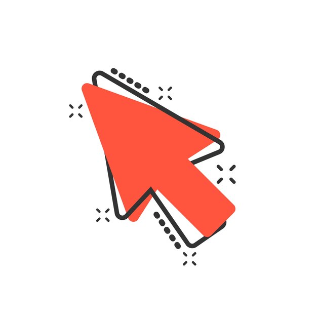 Computer mouse cursor icon in comic style Arrow cursor vector cartoon illustration pictogram Mouse aim business concept splash effect
