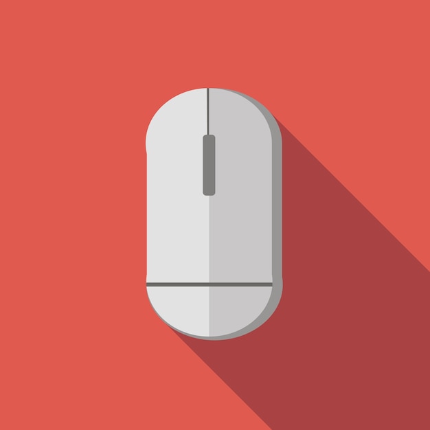 computer mouse flat icon colored flat image with long shadow on red background
