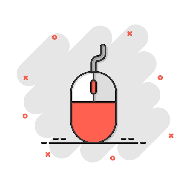 Computer mouse icon in comic style Cursor cartoon vector illustration on white isolated background Pointer splash effect business concept