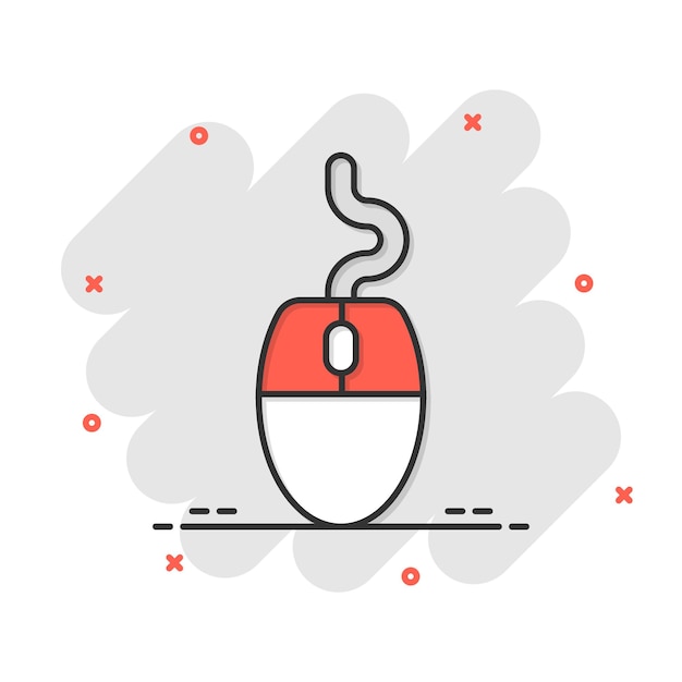 Computer mouse icon in comic style Cursor cartoon vector illustration on white isolated background Pointer splash effect business concept