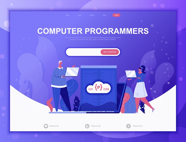 Computer Programmers flat concept, landing page web template