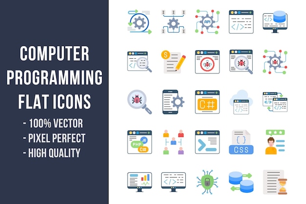 Computer Programming Flat Multicolor Icons