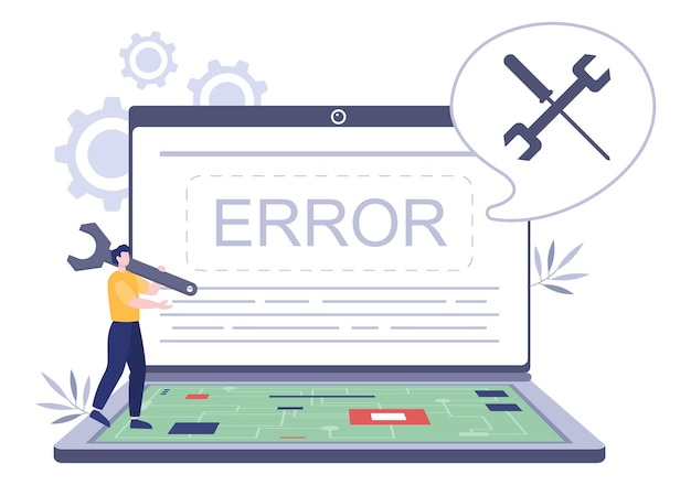 computer repair or service flat cartoon illustration with tools repairman electronics