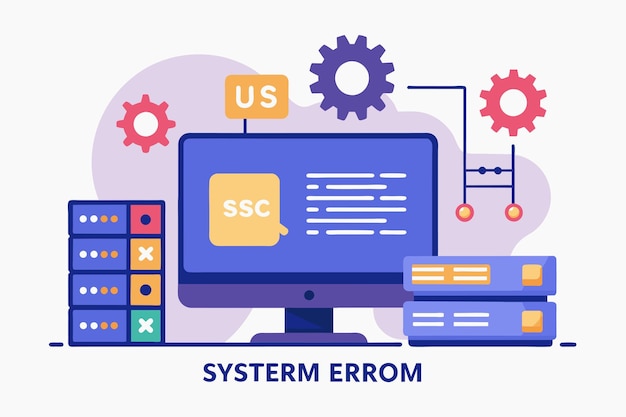 Computer screen showing a message of system error system error errors in system software Simple and minimalist flat Vector Illustration