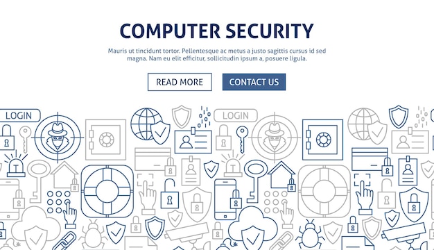 Computer Security Banner Design Vektorillustration af Outline Skabelon