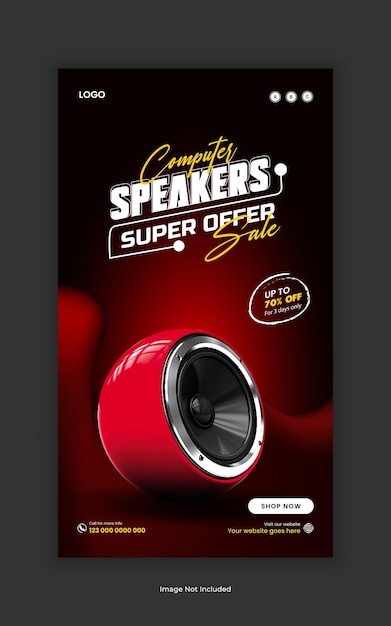 Computer speaker social media story template Instagram Music promotion banner design