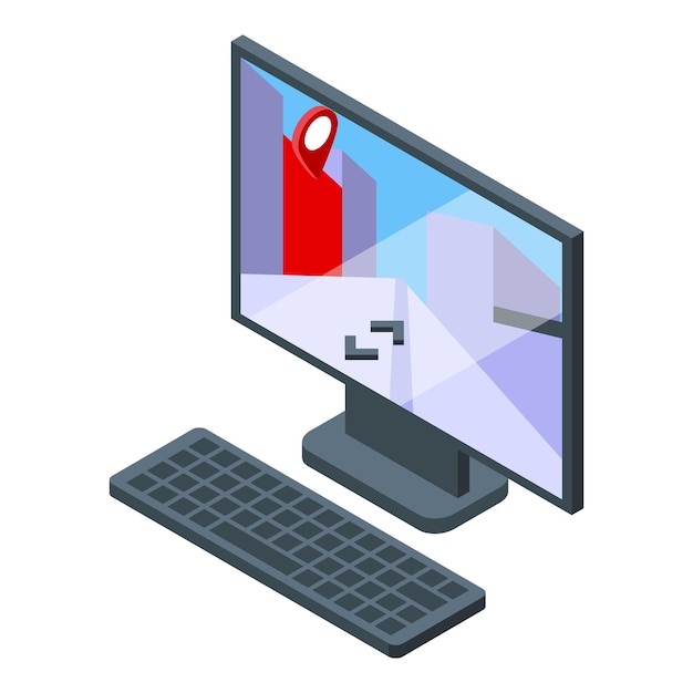 computer store locator icon isometric vector shop app market location