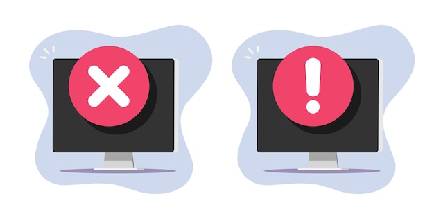 Computer system error failure problem icon vector graphic, caution mistake alert notification, wrong critical danger warn, security hacker access denied, cyber malware malfunction attack image clipart