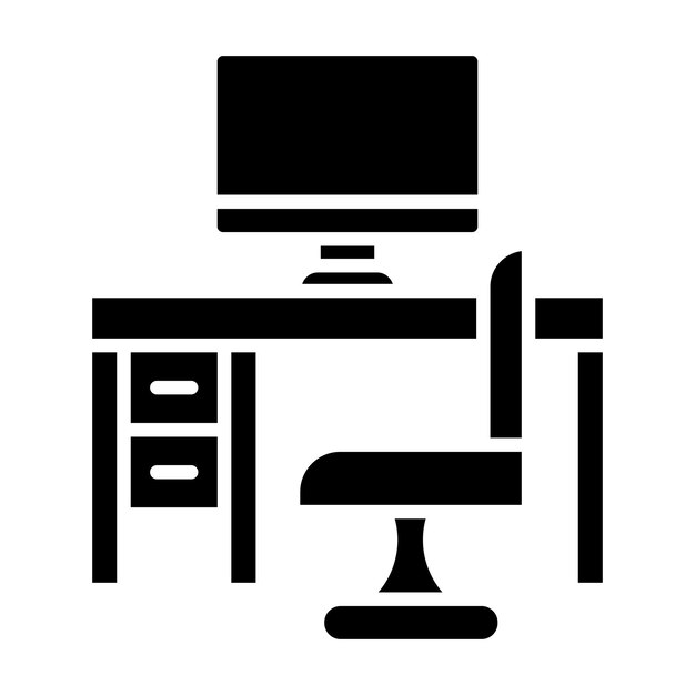 Computer Table Glyph Solid Black Illustration
