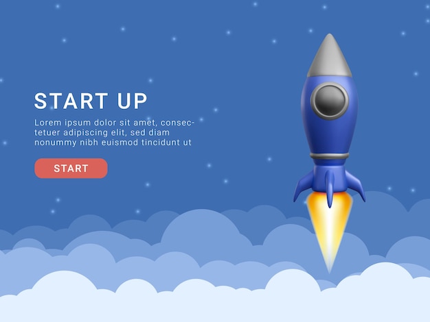 Concept for the startup page 3d rocket flying into space Vector illustration