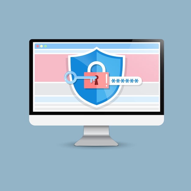 Concept is data security Access success Shield on Computer Desktop Vector design