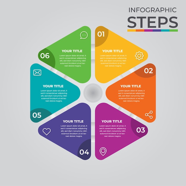 concept of arrow business model infographic design layout six colorful graphic vector design
