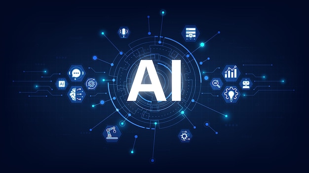 concept of artificial intelligence ai text on a circuit board in futuristic background ai technology icon sign information automation big data and deep learning vector illustration