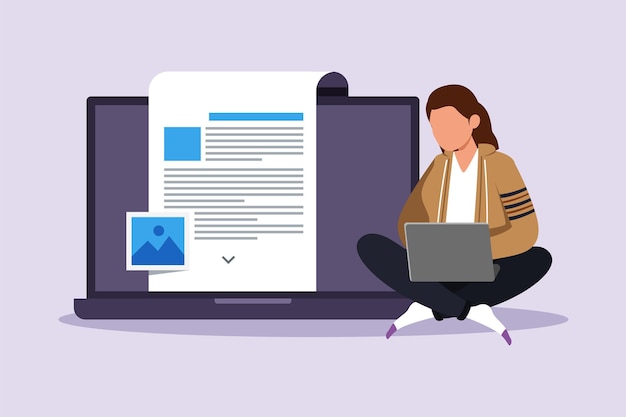 concept of computer work text typing posting colored flat vector illustration isolated