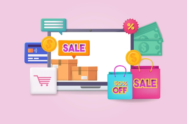concept of online shopping selling and buying vector illustration