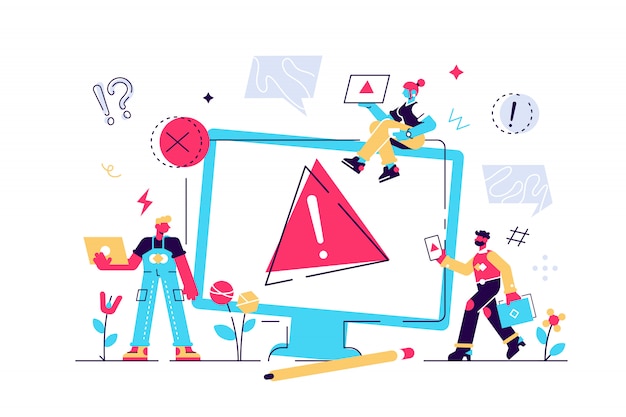 Concept operating system error warning. 404 error web page  illustration, Error warning window operating system. Vector for web page, banner, presentation, social media, documents, posters.