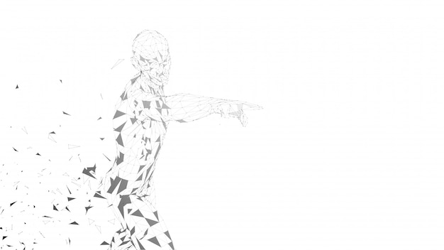 conceptual abstract man touching or pointing to something. 
