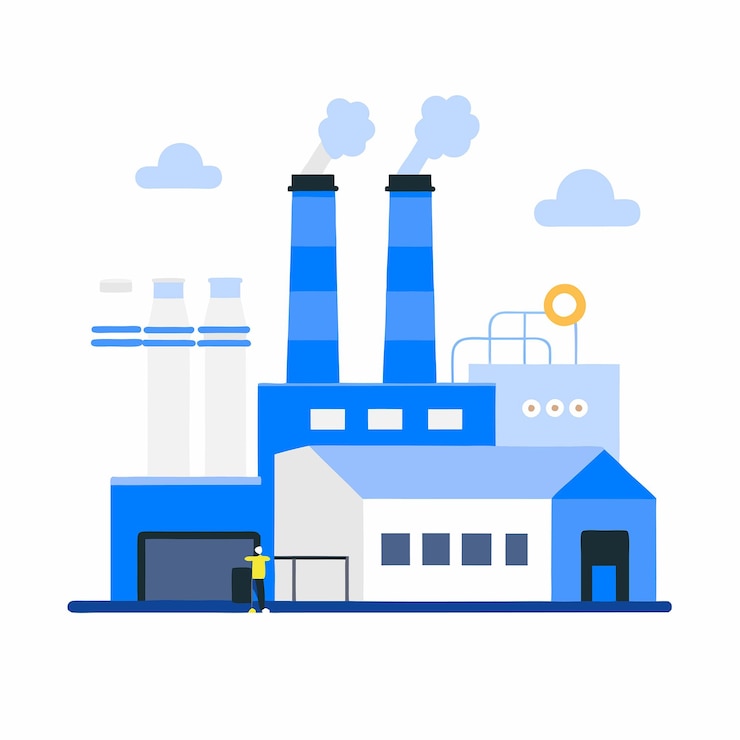 Vektor conceptual illustration depicting contemporary factory manufacturing processes