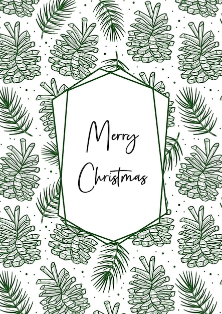 Cone with spruce branch, pine tree element seamless pattern background