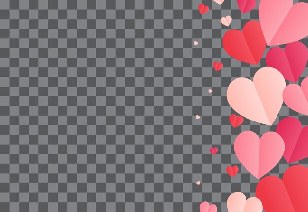 Confetti cover Path with falling hearts shapes Transparent background