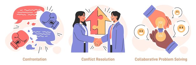conflict management set character with conflict resolution skill person resolve a confrontation find