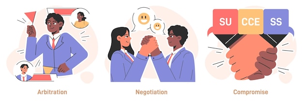 conflict management set character with conflict resolution skill person resolve a confrontation find