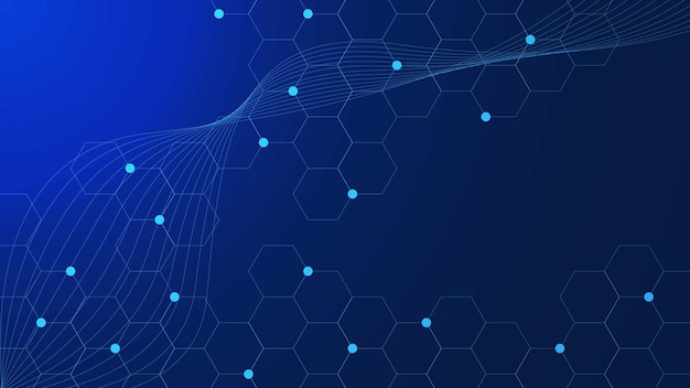 Connected dots and lines with hexagons and wave flow for digital technology concept background