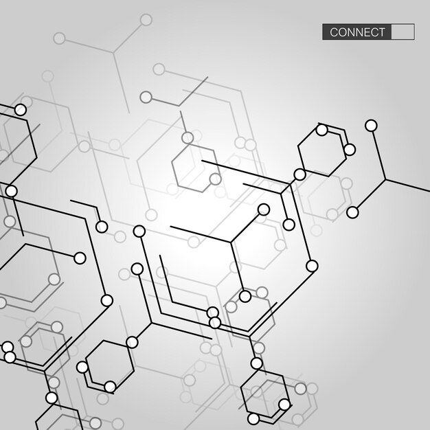 Connecting shapes on light background. Banner design. Geometric art.