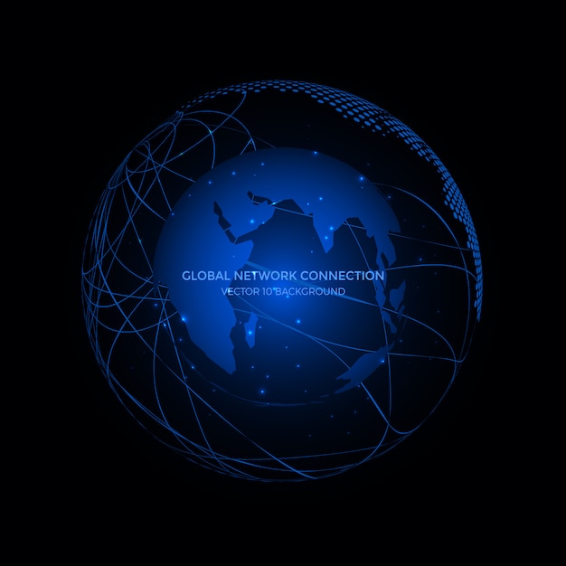 Connection lines Around Earth Globe background, Communication technology for internet business