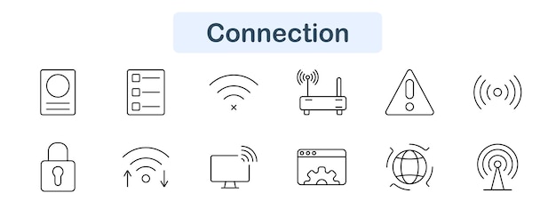 Connection set icon Profile list wifi router warning signal lock upload download monitor internet wireless tech online digital network access communication alert data