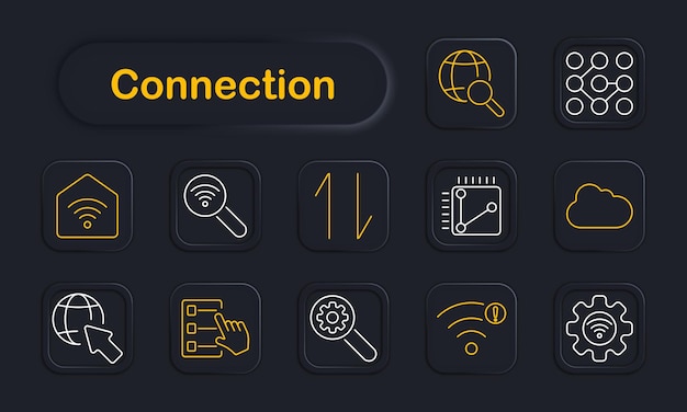 Connection set icon WiFi magnifier cloud upload graph network search signal settings system data digital technology internet integration